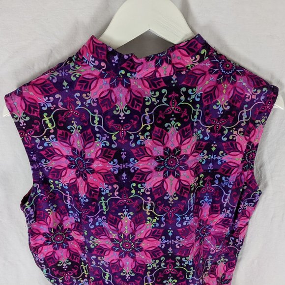 VINTAGE 70s Cotton Psychedelic Floral Mermaid Dress - Picture 5 of 6